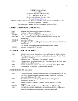 CURRICULUM VITAE Susanna Elm Department of History, Dwinelle Hall, U.C