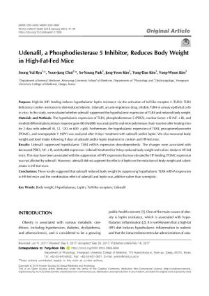 Udenafil, a Phosphodiesterase 5 Inhibitor, Reduces Body Weight in High-Fat-Fed Mice