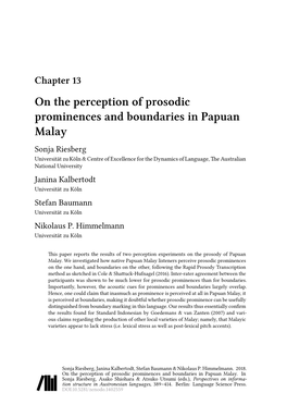On the Perception of Prosodic Prominences and Boundaries in Papuan Malay
