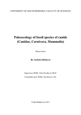 Paleoecology of Fossil Species of Canids (Canidae, Carnivora, Mammalia)