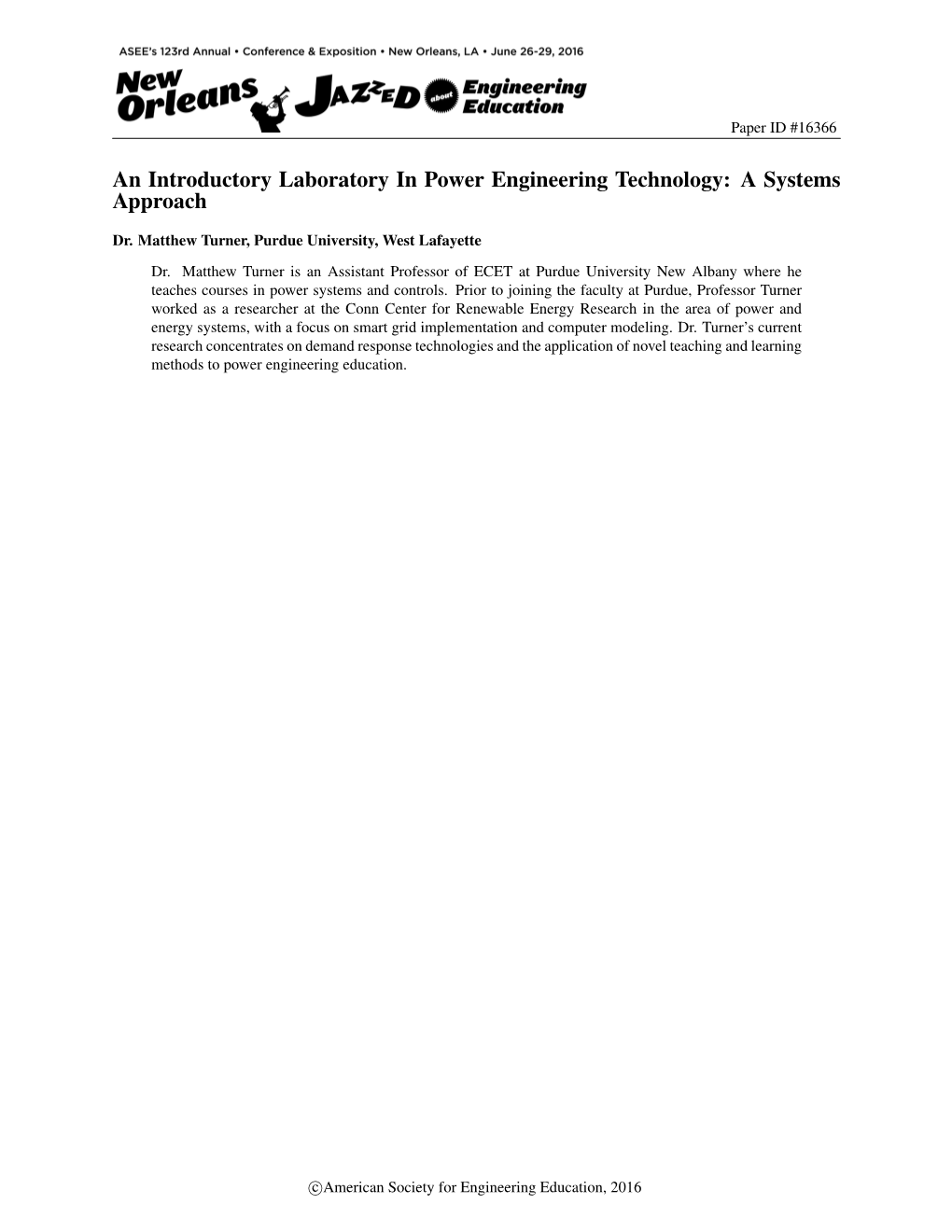 An Introductory Laboratory in Power Engineering Technology: a Systems Approach