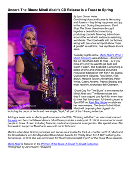 Uncork the Blues: Mindi Abair's CD Release Is a Toast to Spring