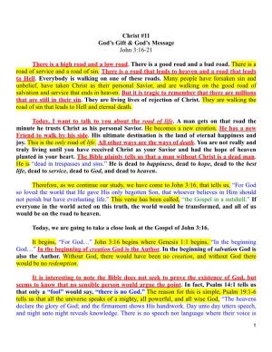 Christ #11 God's Gift & God's Message John 3:16-21