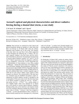Aerosol's Optical and Physical Characteristics and Direct Radiative Forcing During a Shamal Dust Storm, a Case Study