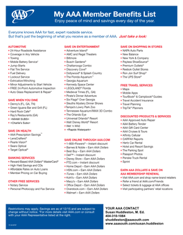 My AAA Member Benefits List Enjoy Peace of Mind and Savings Every Day of the Year