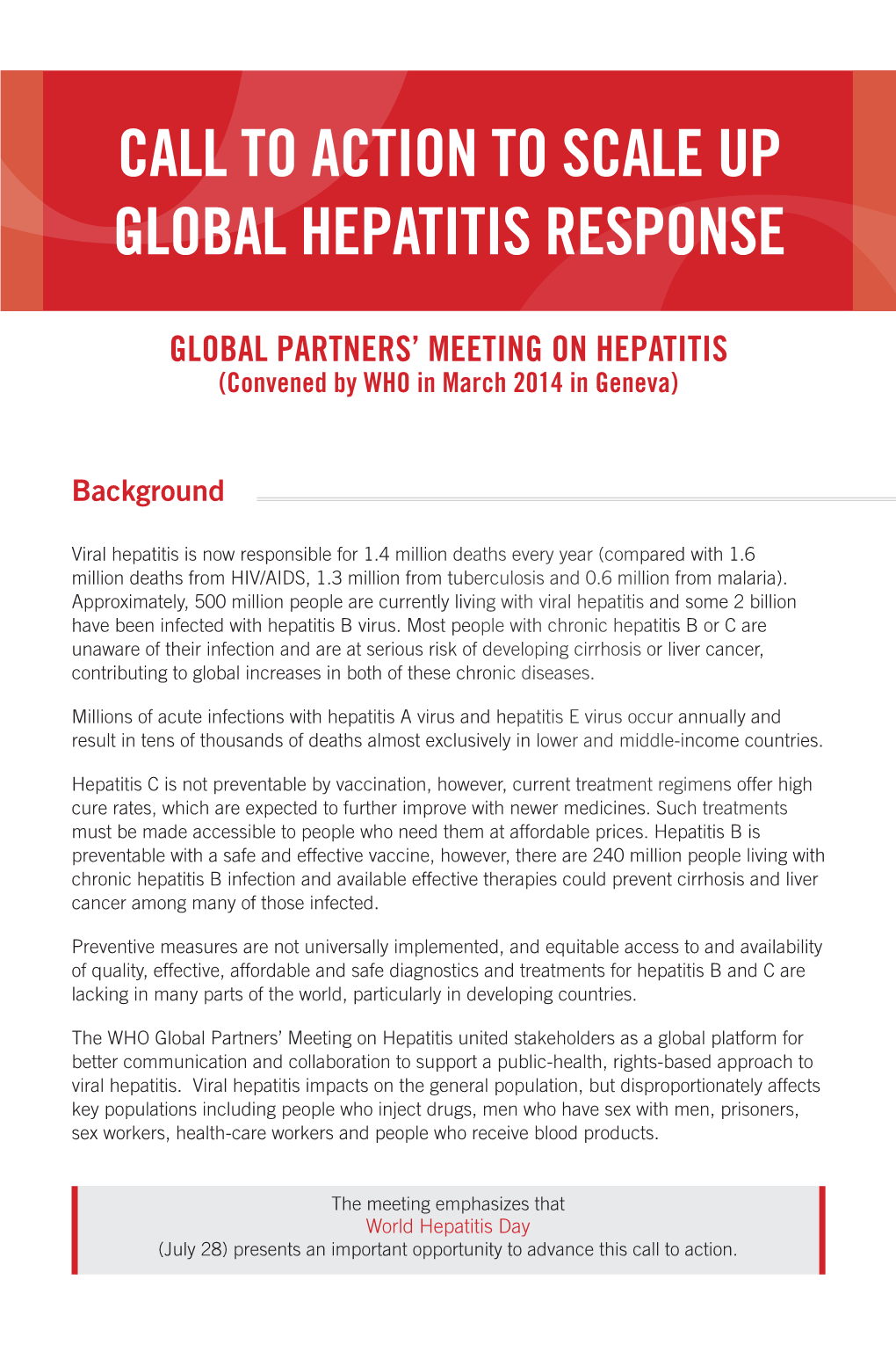 Call to Action to Scale up Global Hepatitis Response