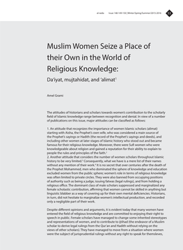 Muslim Women Seize a Place of Their Own in the World of Religious Knowledge: Da‘Iyat, Mujtahidat, and ‘Alimat1