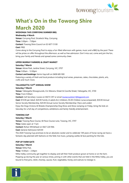 What's on in the Towong Shire March 2020