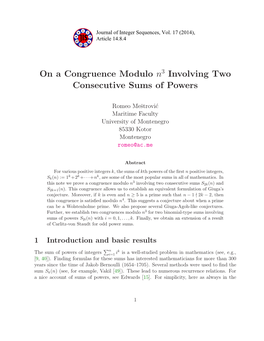 On a Congruence Modulo N Involving Two Consecutive Sums of Powers