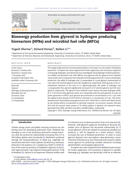 Bioenergy Production from Glycerol in Hydrogen Producing Bioreactors (Hpbs) and Microbial Fuel Cells (Mfcs)