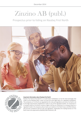 Zinzino AB (Publ.) Prospectus Prior to Listing on Nasdaq First North