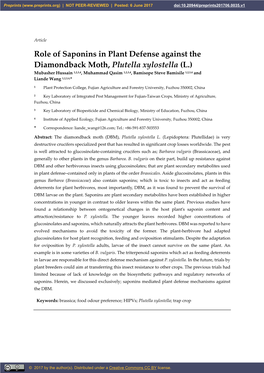 Role of Saponins in Plant Defense Against The