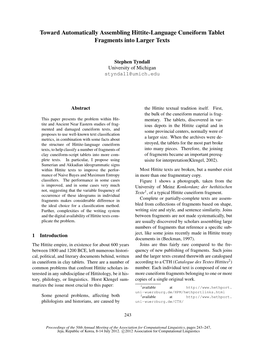 Toward Automatically Assembling Hittite-Language Cuneiform Tablet Fragments Into Larger Texts