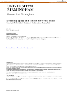 Modelling Space and Time in Historical Texts Gregory, Ian N.; Donaldson, Christopher; Hardie, Andrew; Rayson, Paul