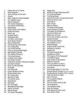 1. Follow Me up to Carlow 2. Dark Rosaleen 3. John O'dwyer of the Glen 4. Kilcash 5. After Aughrim's Great Disaster 6. the Jacke
