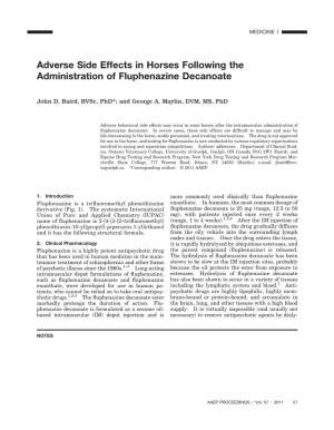 Adverse Side Effects in Horses Following the Administration of Fluphenazine Decanoate