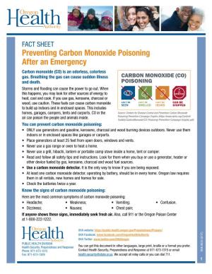 Fact Sheet: Preventing Carbon Monoxide Poisoning After An