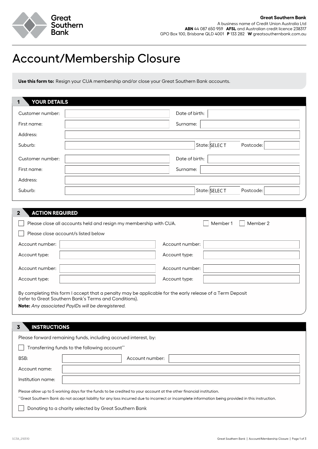 Account/Membership Closure