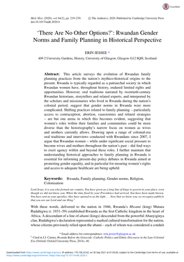 Rwandan Gender Norms and Family Planning in Historical Perspective