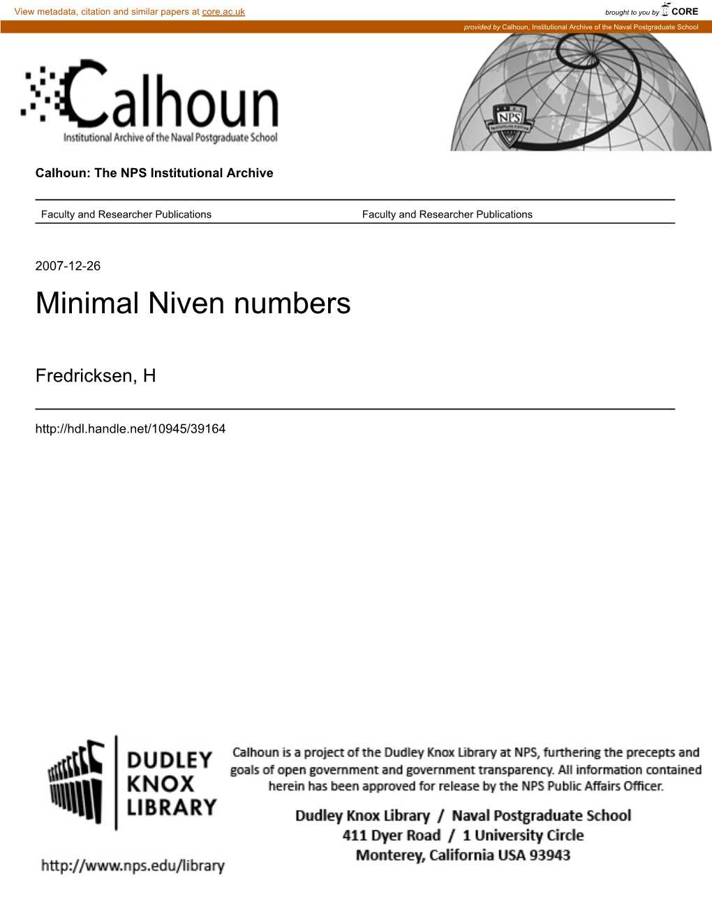 Minimal Niven Numbers