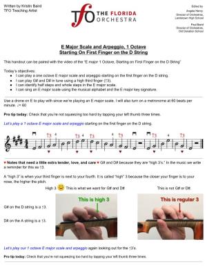 E Major Scale and Arpeggio, 1 Octave Starting on First Finger on the D String