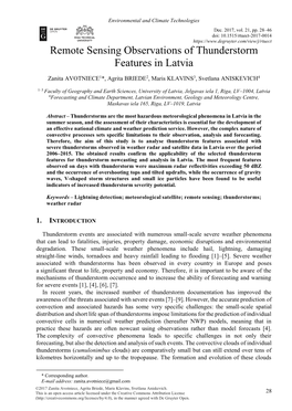 Remote Sensing Observations of Thunderstorm Features in Latvia