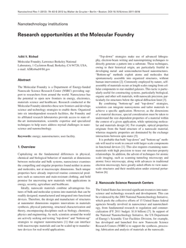 Research Opportunities at the Molecular Foundry
