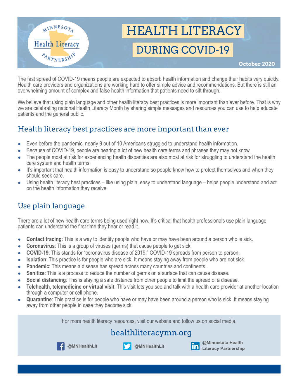 Health Literacy During Covid-19