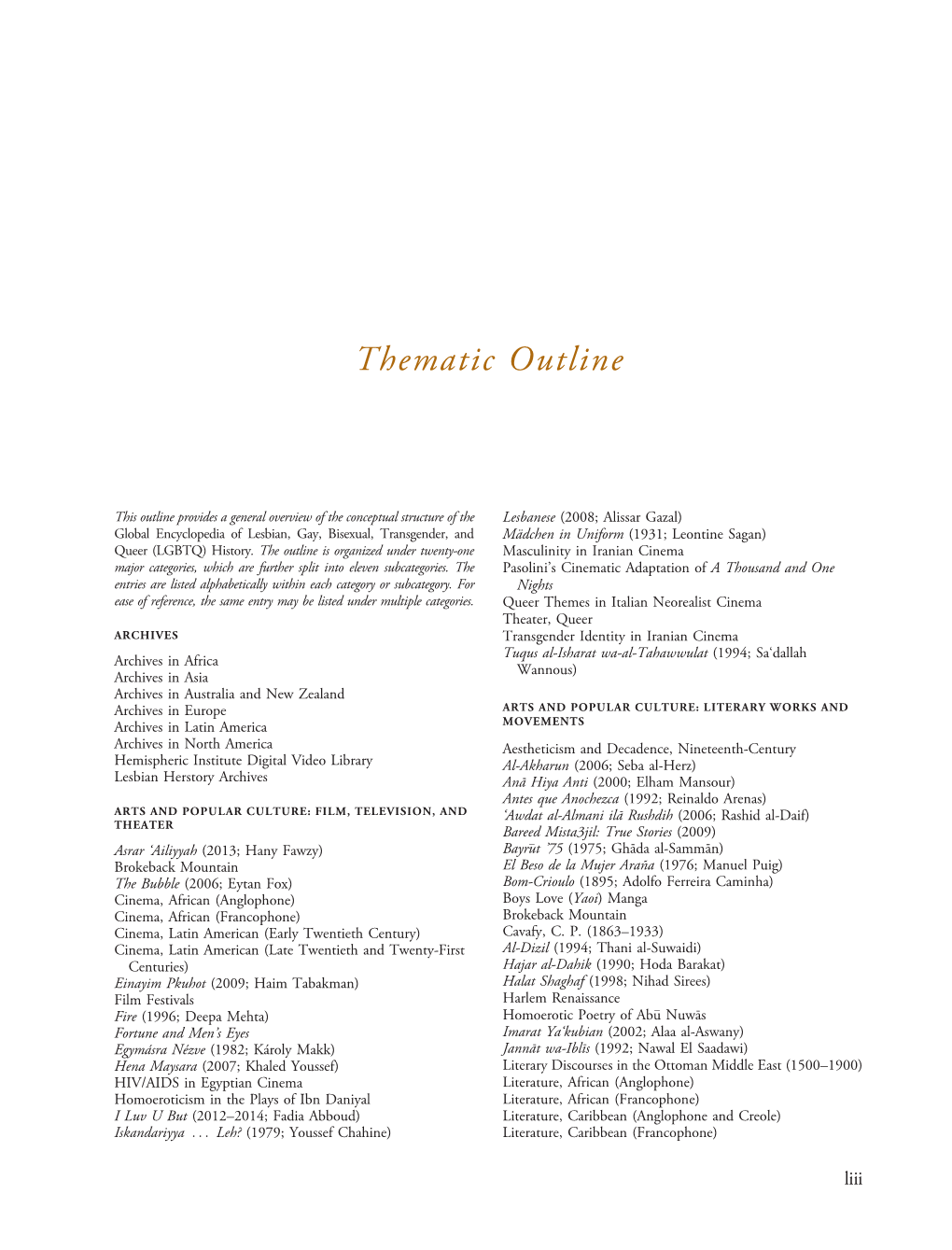 View the Thematic Outline