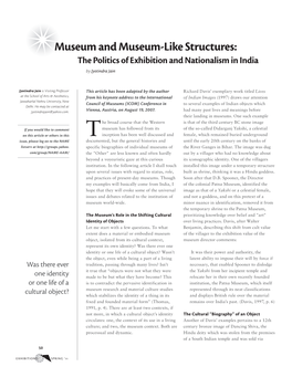 Museum and Museum-Like Structures: the Politics of Exhibition and Nationalism in India by Jyotindra Jain