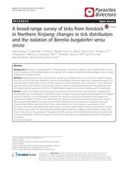 A Broad-Range Survey of Ticks from Livestock in Northern Xinjiang