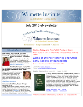 July 2015 Enewsletter