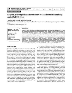 Exogenous Hydrogen Sulphide Protection of Cucurbita Ficifolia Seedlings Against Nahco3 Stress