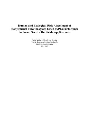 Human and Ecological Risk Assessment of Nonylphenol Polyethoxylate-Based (NPE) Surfactants in Forest Service Herbicide Applications