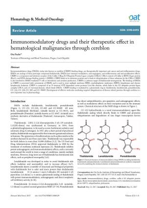 Immunomodulatory Drugs and Their Therapeutic Effect in Hematological Malignancies Through Cereblon