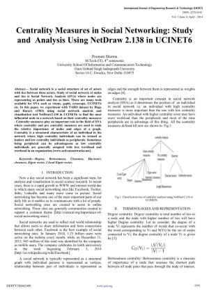 Centrality Measures in Social Networking: Study and Analysis Using Netdraw 2.138 in UCINET6