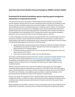 Provisional List of Invertebrates Requiring Urgent Management