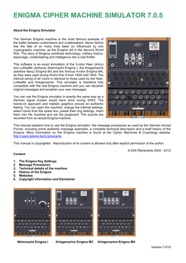 Enigma Cipher Machine Simulator 7.0.5