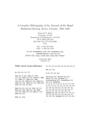 A Complete Bibliography of the Journal of the Royal Statistical Society, Series a Family: 1880–1889