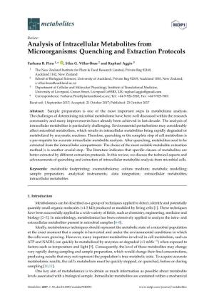 Analysis of Intracellular Metabolites from Microorganisms: Quenching and Extraction Protocols
