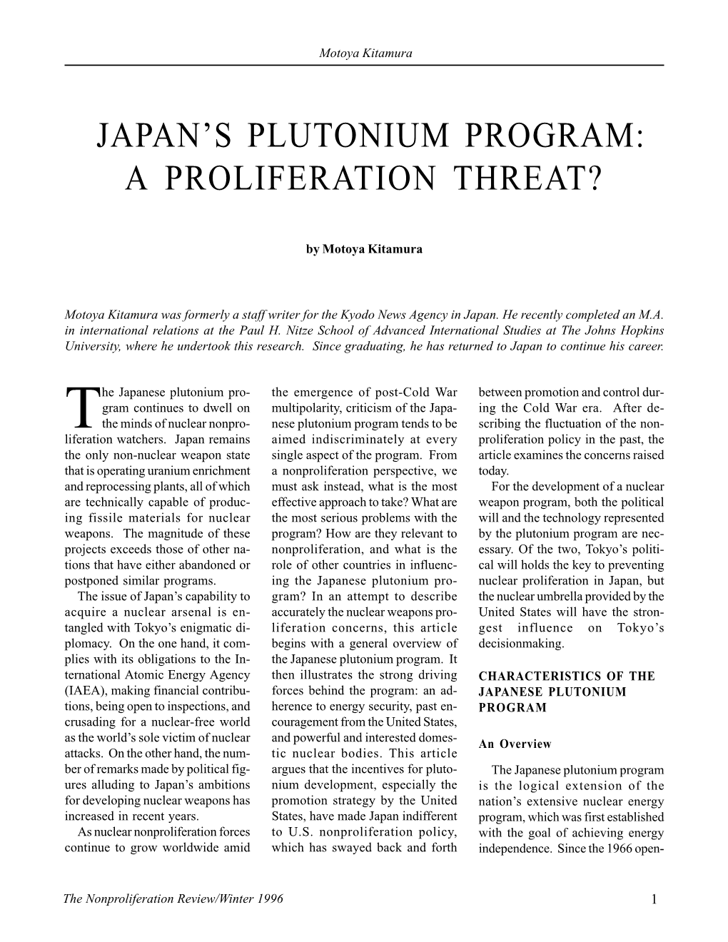 Npr 3.2: Japan's Plutonium Program: a Proliferation