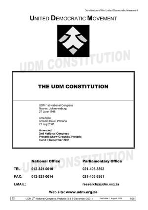 United Democratic Movement the Udm Constitution