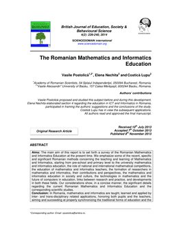 The Romanian Mathematics and Informatics Education