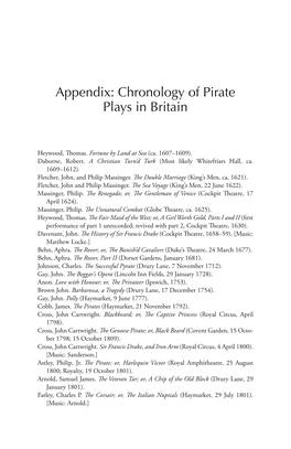 Appendix: Chronology of Pirate Plays in Britain