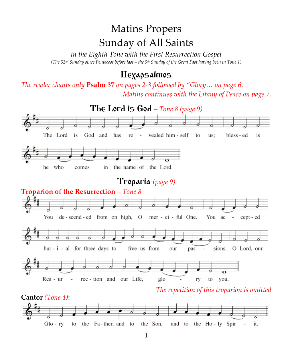 Matins Propers for All Saints