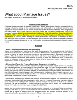 What About Marriage Issues? Marriages, Annulments and Convalidations
