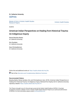 American Indian Perspectives on Healing from Historical Trauma: an Indigenous Inquiry