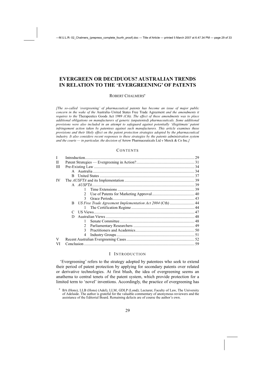 'Evergreening' of Patents