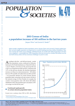 2011 Census of India: a Population Increase of 181 Million in the Last Ten Years Jacques Véron * and Aswini K