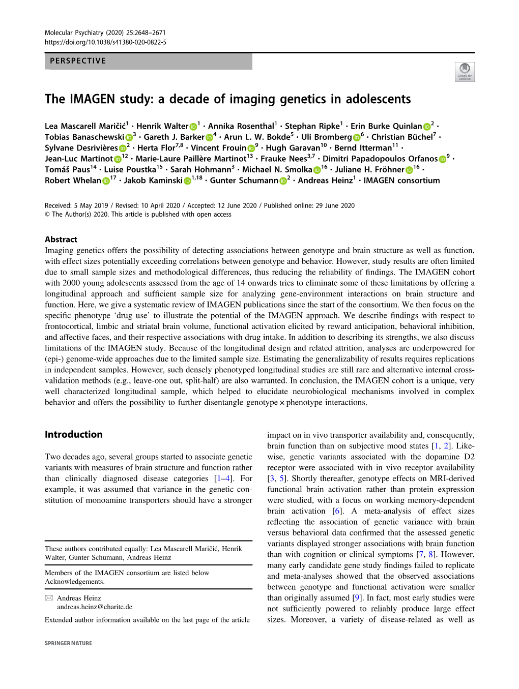 The IMAGEN Study: a Decade of Imaging Genetics in Adolescents